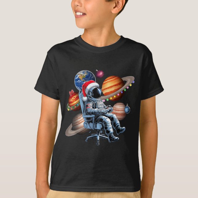 Funny Astronaut Christmas Space Lights Santa Hat P T-Shirt (Front)