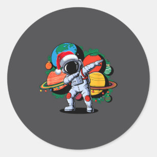Funny Astronaut Christmas Space Planets Santa Hat  Classic Round Sticker