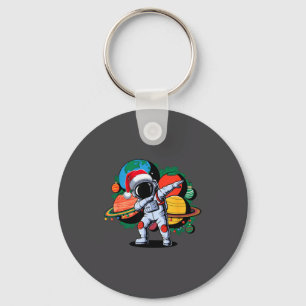 Funny Astronaut Christmas Space Planets Santa Hat Keychain