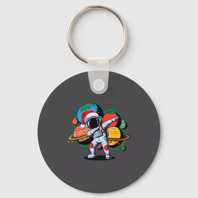 Funny Astronaut Christmas Space Planets Santa Hat  Keychain (Front)