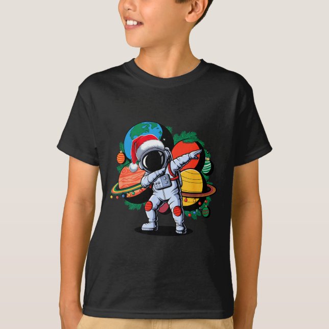 Funny Astronaut Christmas Space Planets Santa Hat  T-Shirt (Front)