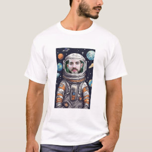 Funny Astronaut Face Cut Out Custom Dad Photo  T-Shirt