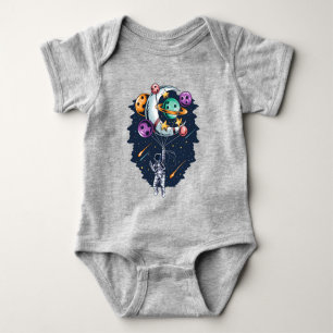 Funny Astronaut Holding a Balloon of Planets Baby Bodysuit