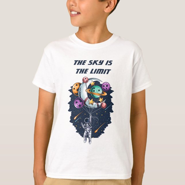 Funny Astronaut Holding a Balloon of Planets  T-Shirt (Front)