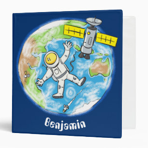 Funny astronaut in space and earth cartoon binder