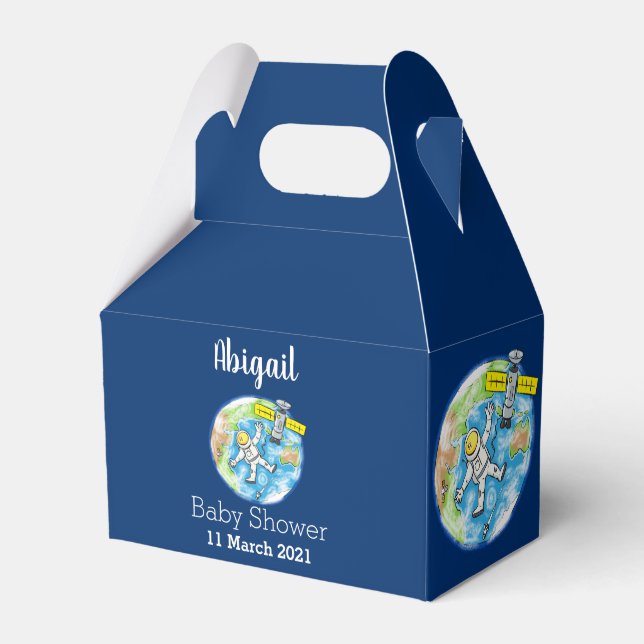 Funny astronaut in space and earth cartoon favor box (Front Side)