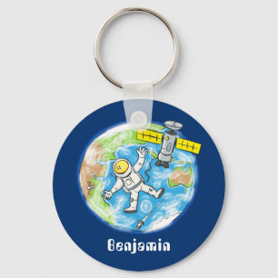 Funny astronaut in space and earth cartoon keychain