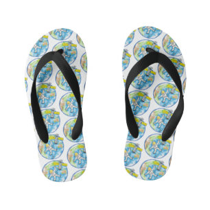 Funny astronaut in space and earth cartoon kid's flip flops