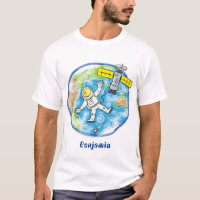 Funny astronaut in space and earth cartoon