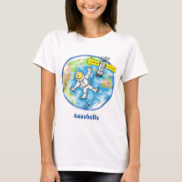 Funny astronaut in space and earth cartoon