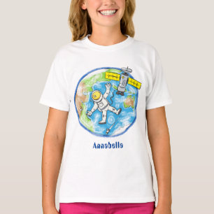 Funny astronaut in space and earth cartoon T-Shirt