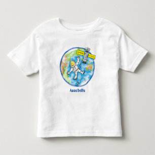 Funny astronaut in space and earth cartoon toddler t-shirt