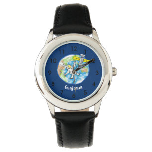 Funny astronaut in space and earth cartoon watch