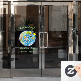Funny astronaut in space and earth cartoon window cling