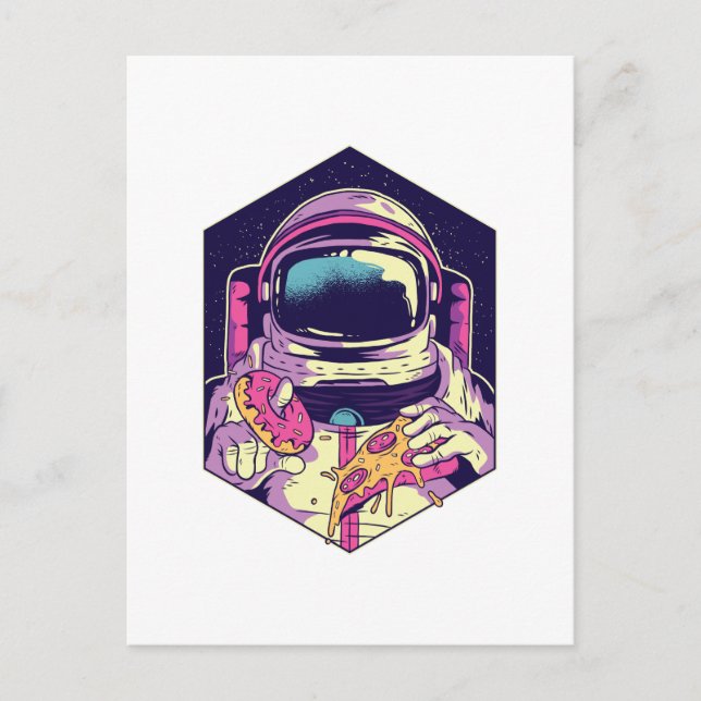 Funny Astronaut PIZZA Cartoon Graphic Space Geek Postcard (Front)