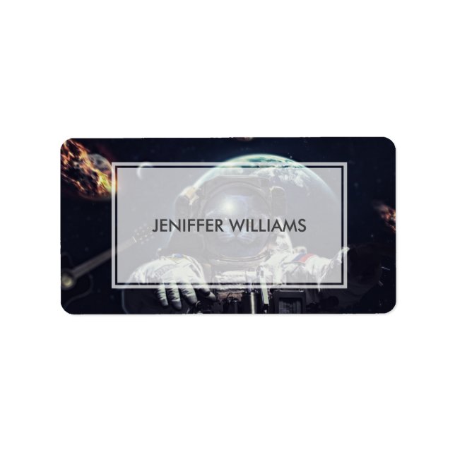 Funny Astronaut Shorthair Cat in Space             Label (Front)