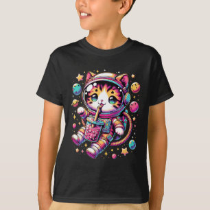 Funny Astronaut Space Kawaii Boba Tea Cat  T-Shirt