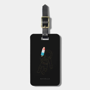 Funny Astronaut Space Rocket Name Black Luggage Luggage Tag