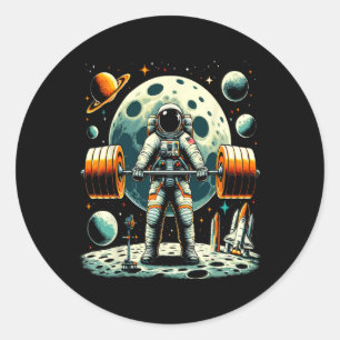 Funny Astronaut Spaceman Weightlifting Fitness Gym Classic Round Sticker