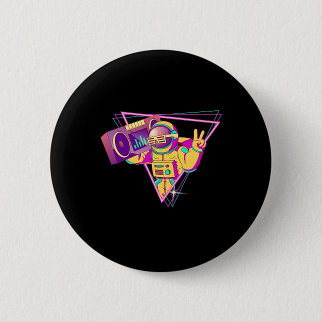 Funny Astronaut With Boombox Disco Dancer 70s Disc 2 Inch Round Button (Front)