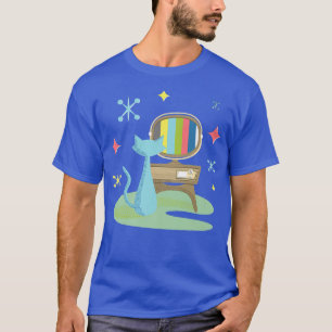 Funny Atomic Cat Watching Retro Television with Vi T-Shirt