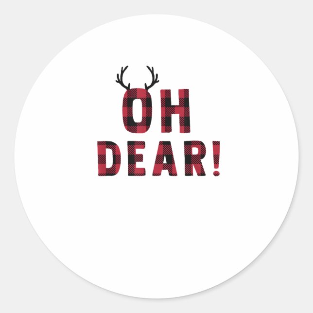 Funny Attitude Oh Dear Plaid Deer Creative Design  Classic Round Sticker (Front)