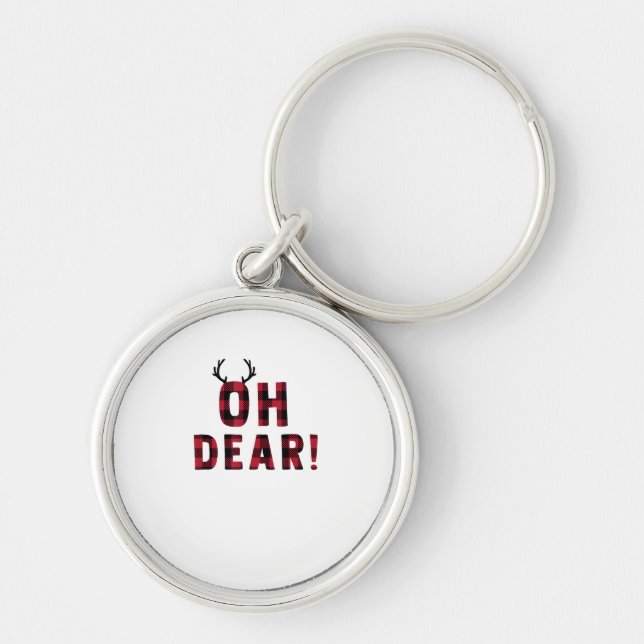 Funny Attitude Oh Dear Plaid Deer Creative Design  Keychain (Front)
