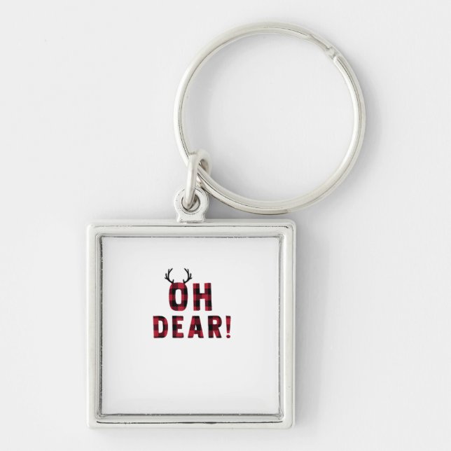 Funny Attitude Oh Dear Plaid Deer Creative Design  Keychain (Front)