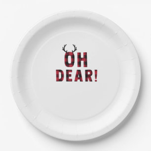 Funny Attitude Oh Dear Plaid Deer Creative Design Paper Plate