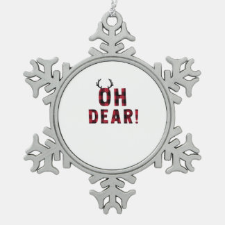 Funny Attitude Oh Dear Plaid Deer Creative Design Snowflake Pewter Christmas Ornament