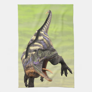 Funny Aucasaurus Roaring Prehistoric Dino Art Kitchen Towel