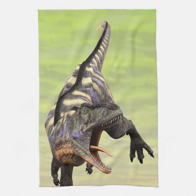 Funny Aucasaurus Roaring Prehistoric Dino Art Kitchen Towel (Vertical)