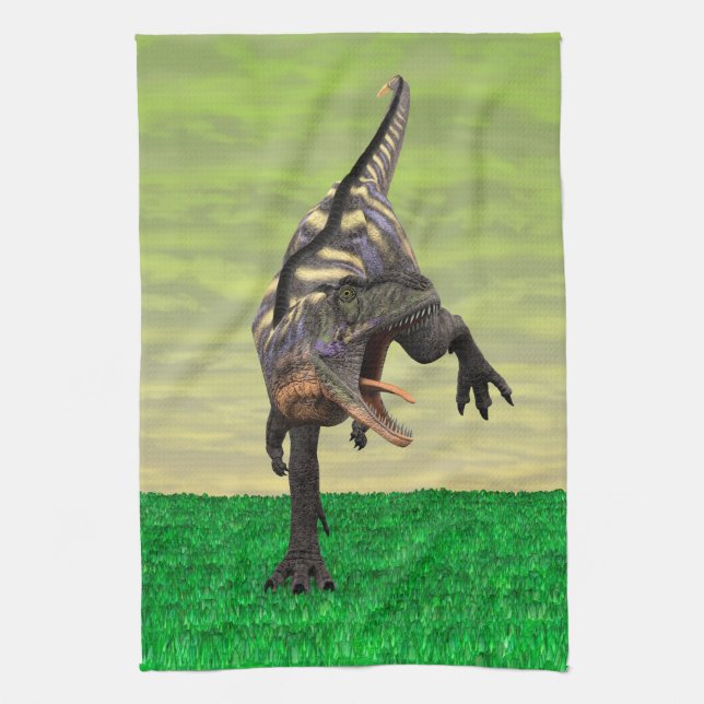 Funny Aucasaurus Roaring Prehistoric Dino Art Kitchen Towel (Vertical)