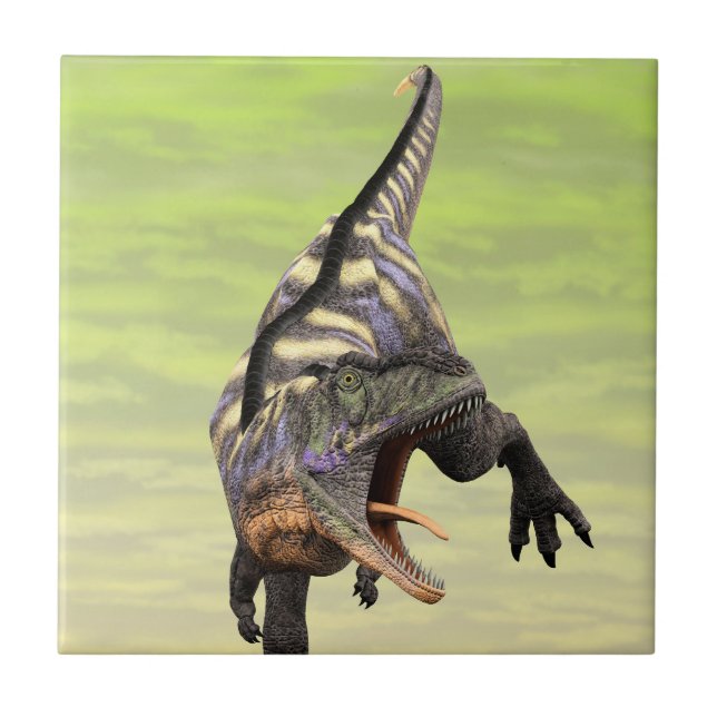 Funny Aucasaurus Roaring Prehistoric Dino Art Tile (Front)