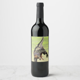 Funny Aucasaurus Roaring Prehistoric Dino Art Wine Label