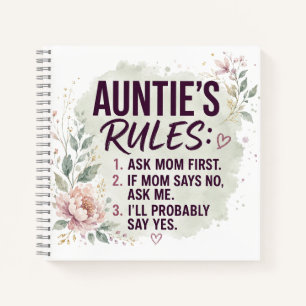 Funny Auntie Rules Floral Watercolor Family Quote Notebook