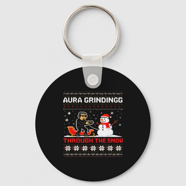 Funny Aura Grinding Christmas Meme Winter Gamer  Keychain (Front)