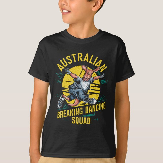 Funny Australian Break Dancing Squad Kangaroo  T-Shirt (Front)