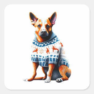 Funny Australian Cattle Dog in Christmas Sweater Square Sticker