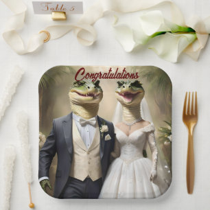 Funny Australian Crocodile Wedding, Paper Plate