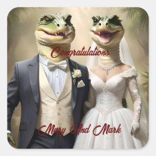 Funny Australian Crocodile Wedding, Square Sticker