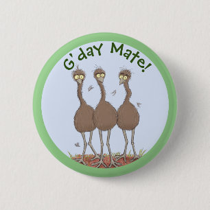 Funny Australian emu trio cartoon illustration 2 Inch Round Button
