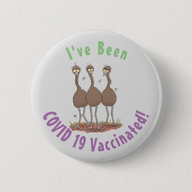 Funny Australian emu trio cartoon illustration 2 Inch Round Button (Front)