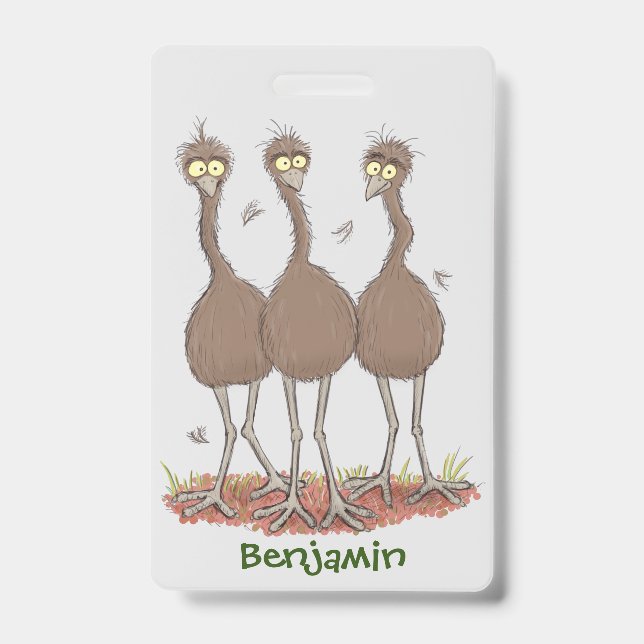 Funny Australian emu trio cartoon illustration Badge (Front)