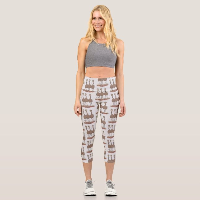 Funny Australian emu trio cartoon illustration Capri Leggings (Front)