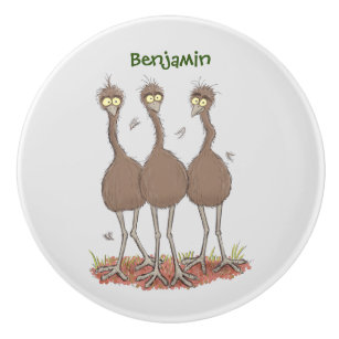 Funny Australian emu trio cartoon illustration Ceramic Knob