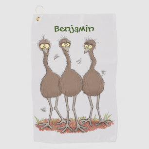 Funny Australian emu trio cartoon illustration  Golf Towel