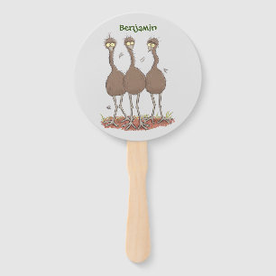 Funny Australian emu trio cartoon illustration Hand Fan