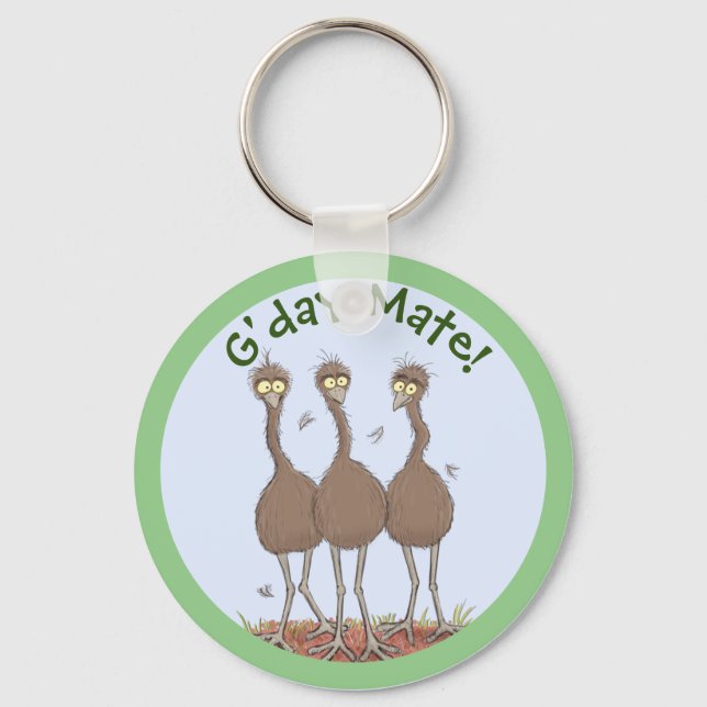 Funny Australian emu trio cartoon illustration Keychain (Front)