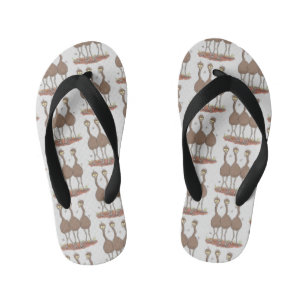Funny Australian emu trio cartoon illustration Kid's Flip Flops